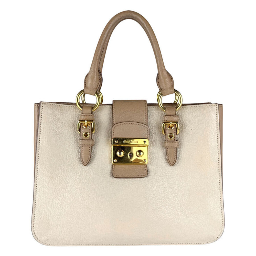 Miu Miu 2way Shoulder Bag leather Ivory White Greige Gray gold